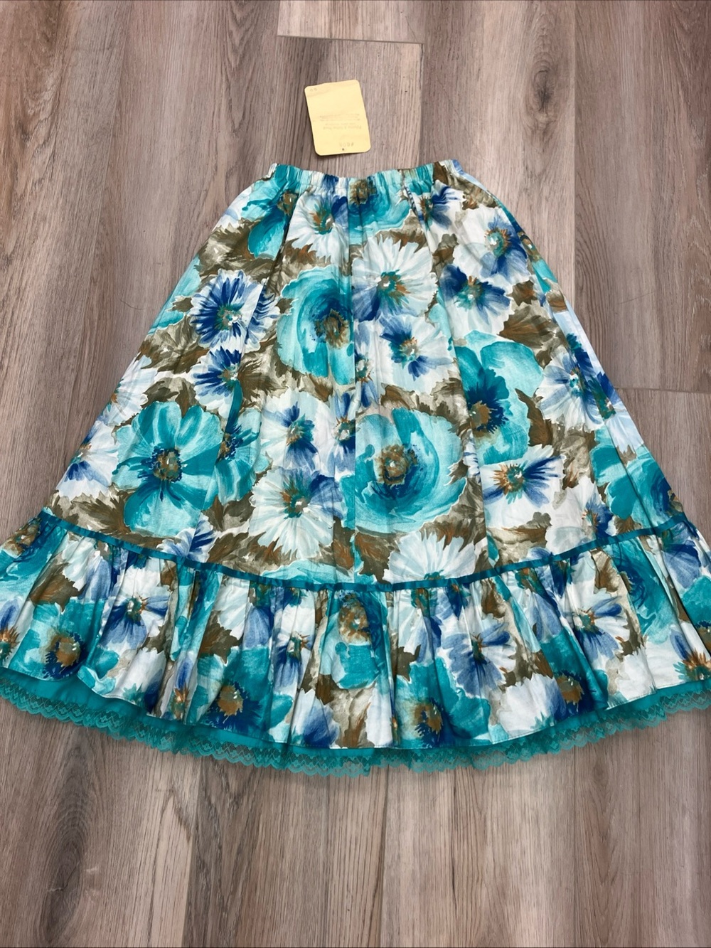 Carefree Fashions VTG teal floral prarie skirt